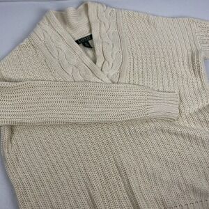 Lauren Ralph Lauren Cream Cable-Knit V-Neck Sweater